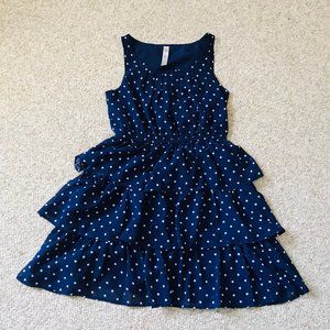 Cherokee Navy Blue polka Dot Flared Layered Summer Dress Girls 10 12 Polyester